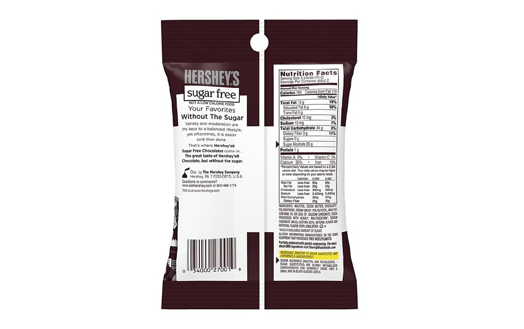 Hershey's Sugar Free Chocolates   Pouch  85 grams